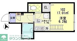 JR中央線 立川駅 徒歩10分の賃貸アパート 1階ワンルームの間取り