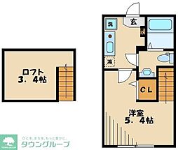 多摩都市モノレール 松が谷駅 徒歩14分の賃貸アパート 1階1Kの間取り