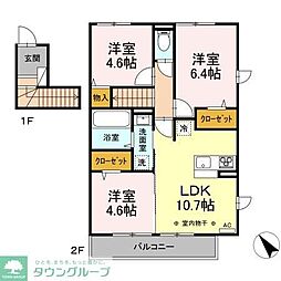 JR南武線 稲城長沼駅 徒歩11分の賃貸アパート 2階3LDKの間取り