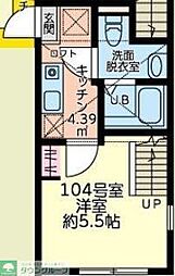 JR横浜線 八王子みなみ野駅 徒歩27分の賃貸アパート 1階1Kの間取り
