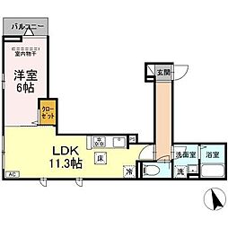 JR中央線 立川駅 徒歩21分の賃貸アパート 1階1LDKの間取り