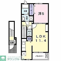 JR八高線 北八王子駅 徒歩14分の賃貸アパート 2階1LDKの間取り