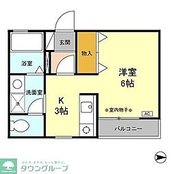 JR南武線 矢川駅 徒歩15分の賃貸アパート 2階ワンルームの間取り
