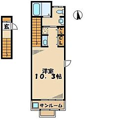 フォンターナ・コート 2階1Kの間取り