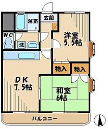 京王線 高幡不動駅 徒歩9分の賃貸マンション 1階2DKの間取り