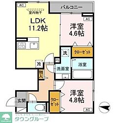 京王線 府中駅 徒歩13分の賃貸アパート 2階2LDKの間取り