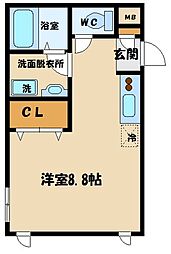 京王線 飛田給駅 徒歩9分の賃貸アパート 1階ワンルームの間取り