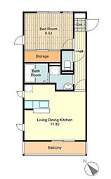 JR中央線 豊田駅 徒歩10分の賃貸アパート 2階1LDKの間取り