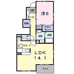京王相模原線 稲城駅 徒歩12分の賃貸アパート 1階1LDKの間取り