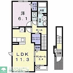 京王相模原線 京王永山駅 徒歩15分の賃貸アパート 2階1LDKの間取り