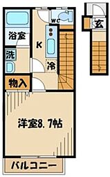 京王線 聖蹟桜ヶ丘駅 徒歩20分の賃貸アパート 2階1Kの間取り