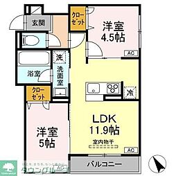 京王線 京王八王子駅 徒歩7分の賃貸アパート 3階2LDKの間取り