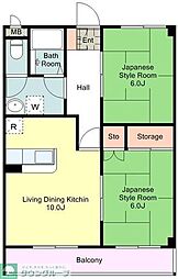 京王高尾線 高尾駅 4.6kmの賃貸アパート 2階2LDKの間取り