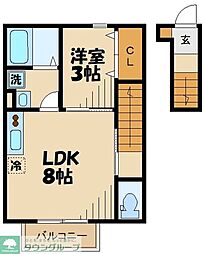 多摩都市モノレール 大塚・帝京大学駅 徒歩9分の賃貸アパート 2階1LDKの間取り