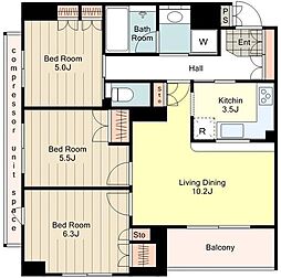 京王線 京王八王子駅 徒歩2分の賃貸マンション 2階3LDKの間取り