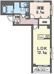 JR中央線 八王子駅 徒歩9分の賃貸マンション 1階1LDKの間取り