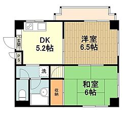 JR中央線 八王子駅 徒歩12分の賃貸マンション 4階2DKの間取り