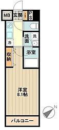 JR中央線 日野駅 徒歩2分の賃貸マンション 8階1Kの間取り