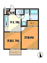 京王線 聖蹟桜ヶ丘駅 徒歩19分の賃貸アパート 1階2DKの間取り