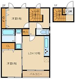 リュミエールB棟 2LDKの間取図画像