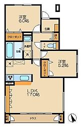 アージュ・ドールB棟 2LDKの間取図画像