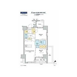 プラウドフラット西日暮里 8階2LDKの間取り