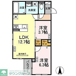 セレスティア扇V 3階2LDKの間取り