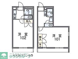 レオパレスフロイデンルーフ 1階1Kの間取り