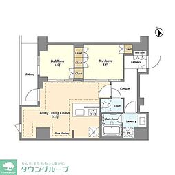 オアーゼ日暮里レジデンス 10階2LDKの間取り