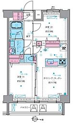 ジェノヴィア三ノ輪スカイガーデン 11階2LDKの間取り