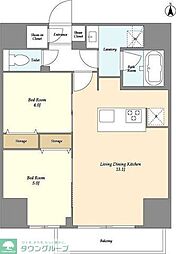 クラリティア西日暮里 15階2LDKの間取り