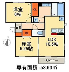 ローテンブルク 3階2LDKの間取り