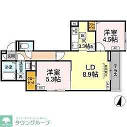 セレスティア興野 1階2LDKの間取り