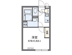 クレイノラメールエムズ 2階1Kの間取り