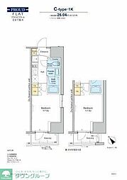 プラウドフラット文京千駄木 7階1Kの間取り