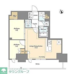 オアーゼ日暮里レジデンス 3階2LDKの間取り