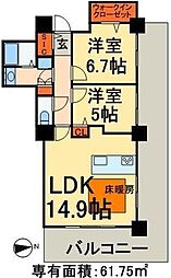 ロイヤルパークスタワー南千住 18階2LDKの間取り