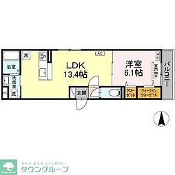 セレスティア扇V 2階1LDKの間取り