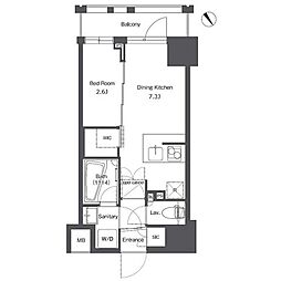コンフォリア台東根岸 2階1DKの間取り