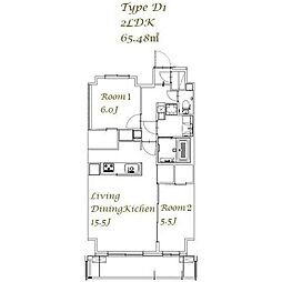 スプランディッド西日暮里 6階2LDKの間取り