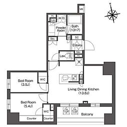 コンフォリア東上野 13階2LDKの間取り