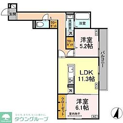 オードリーコート 2階2LDKの間取り