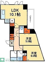 カスタリア北上野 2LDKの間取図画像