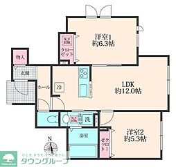 ＣＯＬＯＲＳ　ＷＩＮＧ−Ｂ B 1階2LDKの間取り