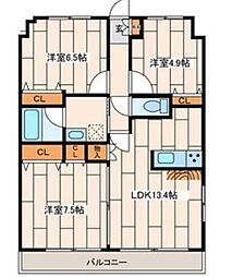 シャンティ等々力 3LDKの間取図画像
