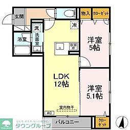 D'Bless川崎 East 2LDKの間取図画像