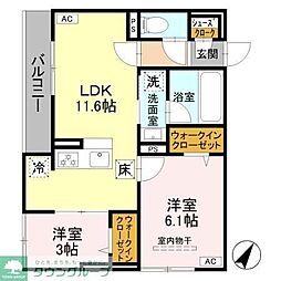 サザンクロス綱島A 2LDKの間取図画像