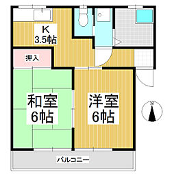 サンテラス東部 2階2Kの間取り