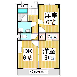 リンピアＳ・Ｙ 3階2DKの間取り