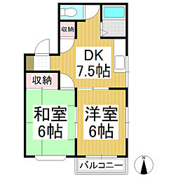 しなの鉄道 滋野駅 徒歩15分の賃貸アパート 2階2DKの間取り